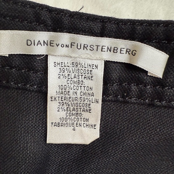 Diane von Furstenberg Black Linen Stretch Pencil Skirt w/ Contrast Belt Size 4 - Picture 7 of 12